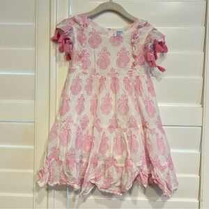Mer St Barth Printed Tassel Detail Cotton Dress Pink White Size 2